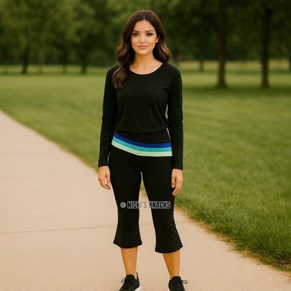 Lululemon Black Crop Yoga Pants Size 6 Retro Rainbow Waistband Luon Leggings - Picture 9 of 10